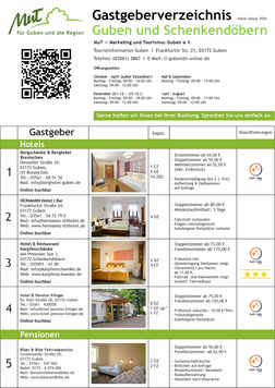 Gastgeberverzeichnis für Guben und Schenkendöbern 2026